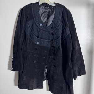 Pamela McCoy Suede Jacket Womens 2X Black Solid Embroidered Genuine Leather Coat
